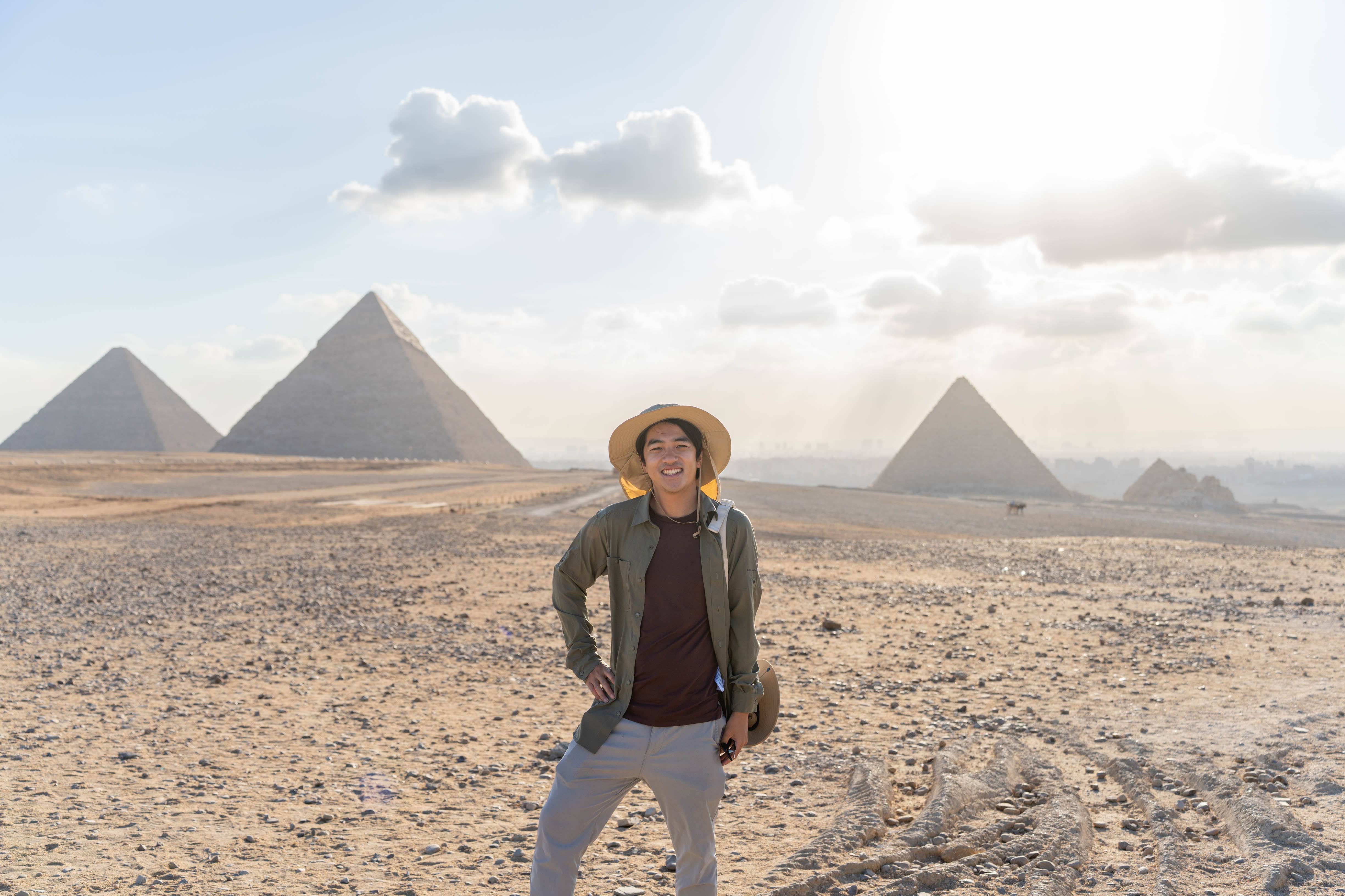 Johnny in front of the pyramids
